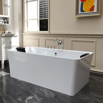 Empava 67AIS03 - 67" Freestanding Rectangular Whirlpool Bathtub with Center Drain