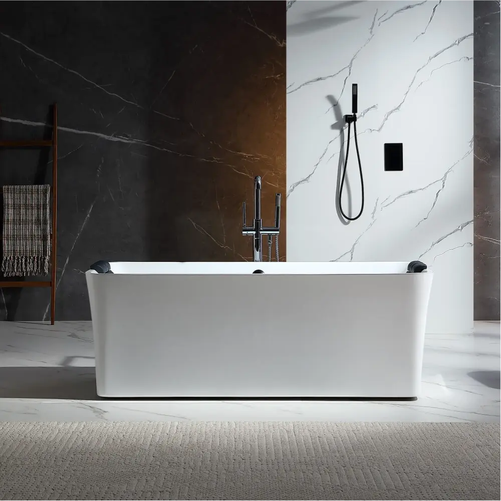 Empava EMPV-67AIS34-BK | 67" Acrylic Freestanding Whirlpool Bathtub | 18 Jets | Black Trim