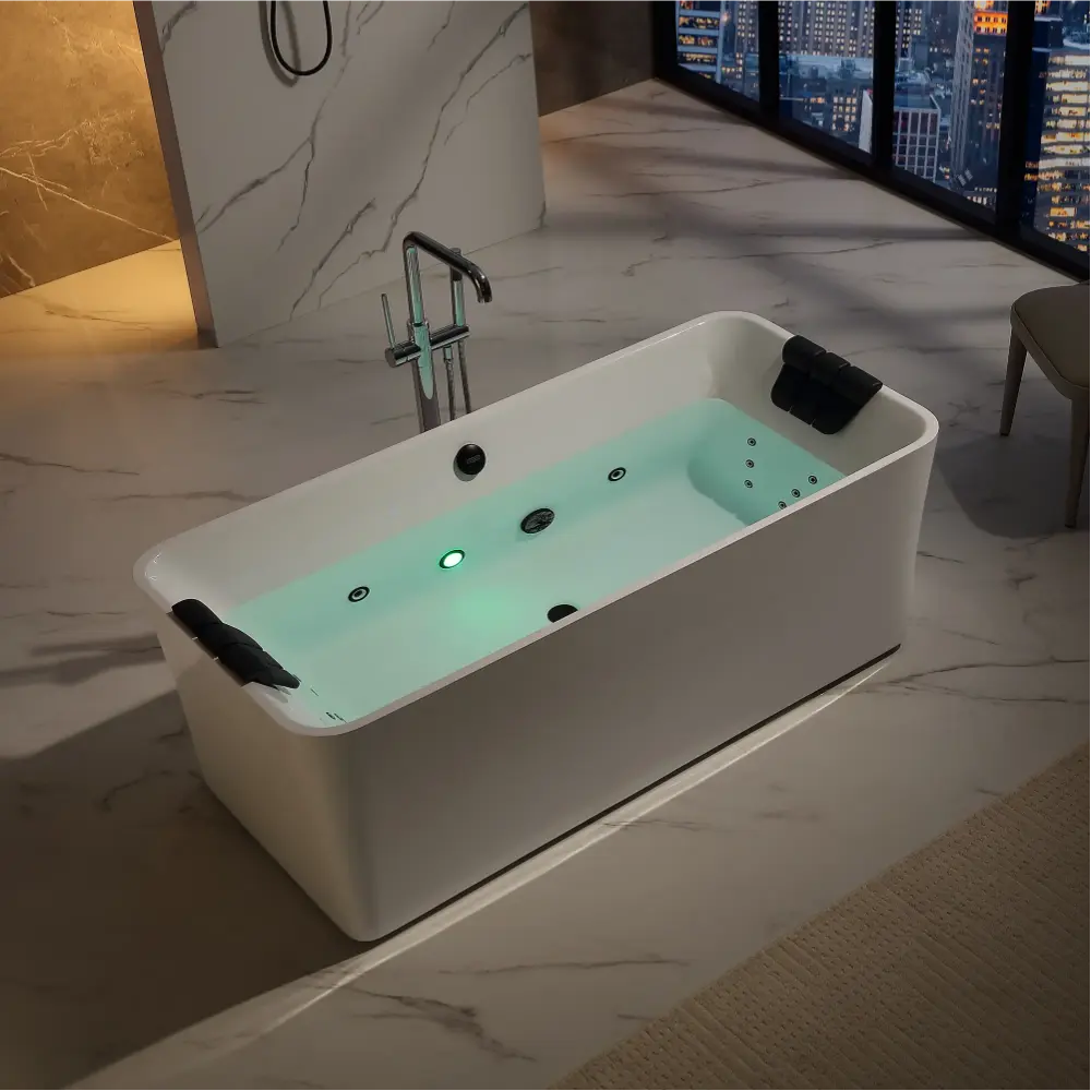 Empava EMPV-67AIS34-BK | 67" Acrylic Freestanding Whirlpool Bathtub | 18 Jets | Black Trim