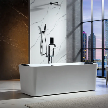 Empava EMPV-67AIS34-BK | 67" Acrylic Freestanding Whirlpool Bathtub | 18 Jets | Black Trim
