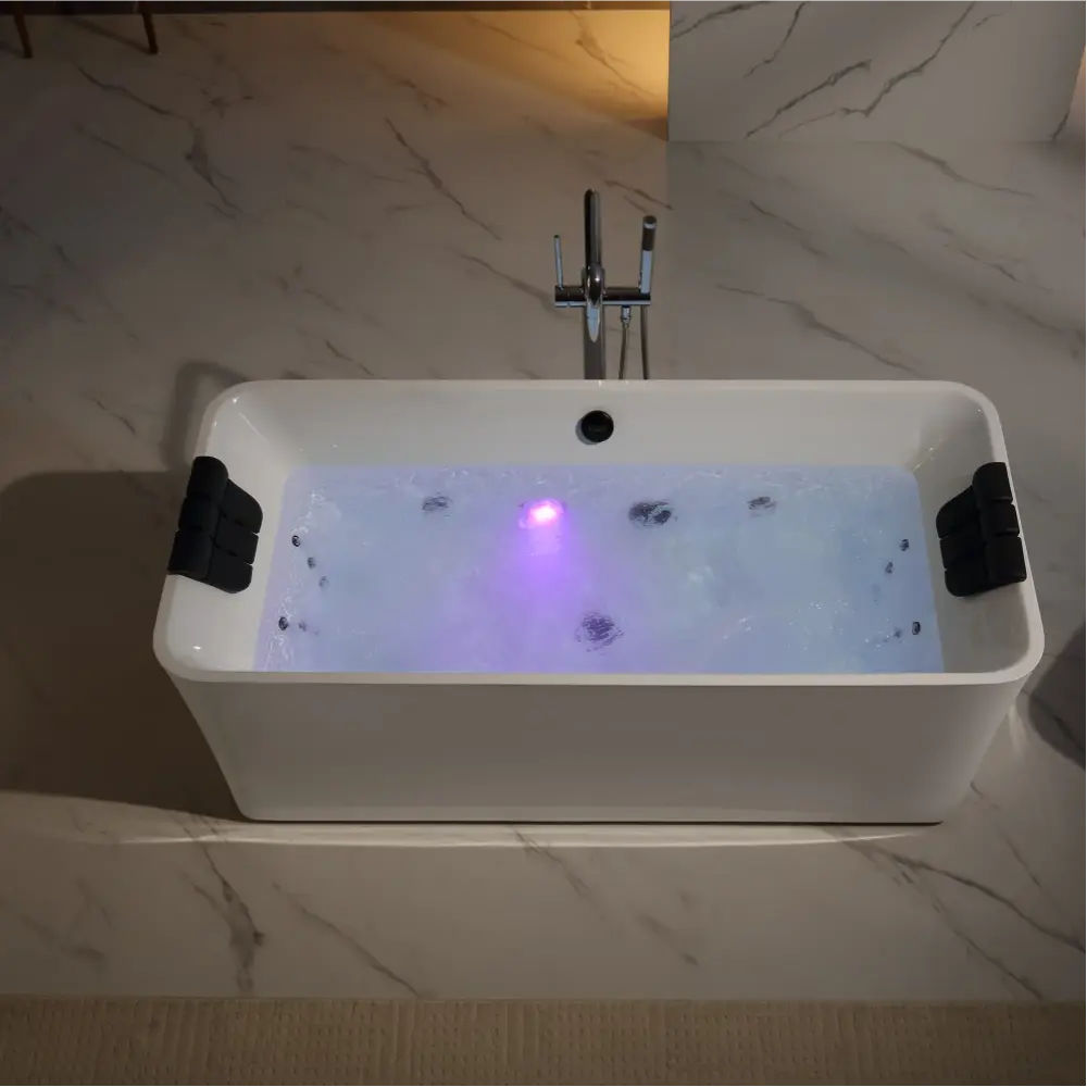 Empava EMPV-67AIS34-BK | 67" Acrylic Freestanding Whirlpool Bathtub | 18 Jets | Black Trim