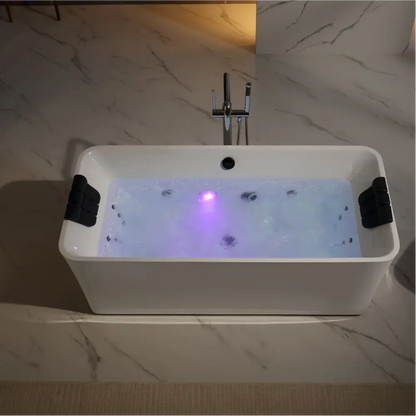 Empava EMPV-67AIS34-BK | 67" Acrylic Freestanding Whirlpool Bathtub | 18 Jets | Black Trim