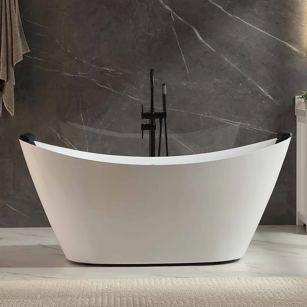 Empava EMPV-67AIS38-BN | 67" White Acrylic Double Slipper Whirlpool Bathtub |18 Jets Brushed Nickel Trim
