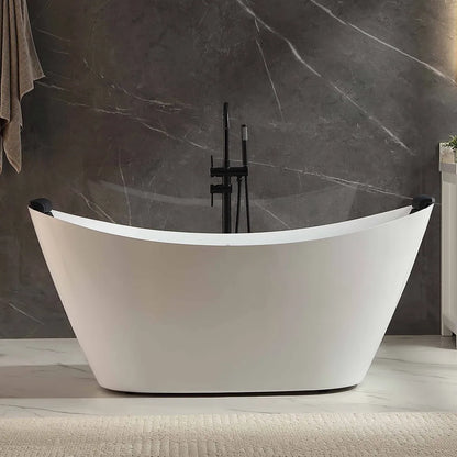 Empava EMPV-67AIS38-BN | 67" White Acrylic Double Slipper Whirlpool Bathtub |18 Jets Brushed Nickel Trim