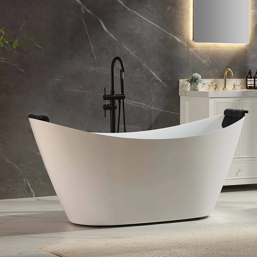 Empava EMPV-67AIS38-BN | 67" White Acrylic Double Slipper Whirlpool Bathtub |18 Jets Brushed Nickel Trim