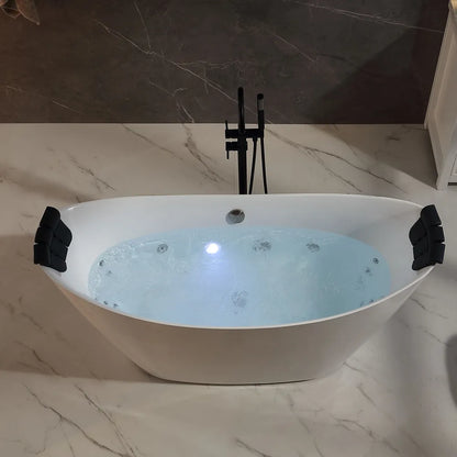 Empava EMPV-67AIS38-BN | 67" White Acrylic Double Slipper Whirlpool Bathtub |18 Jets Brushed Nickel Trim