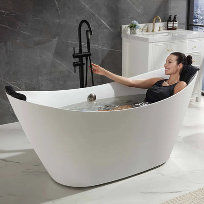 Empava EMPV-67AIS38-BN | 67" White Acrylic Double Slipper Whirlpool Bathtub |18 Jets Brushed Nickel Trim