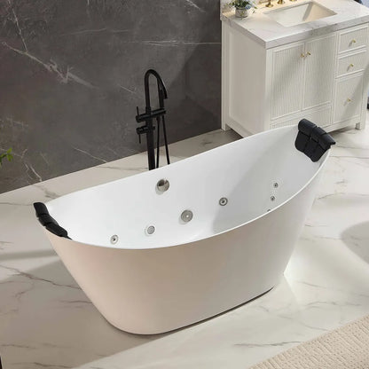 Empava EMPV-67AIS38-BN | 67" White Acrylic Double Slipper Whirlpool Bathtub |18 Jets Brushed Nickel Trim