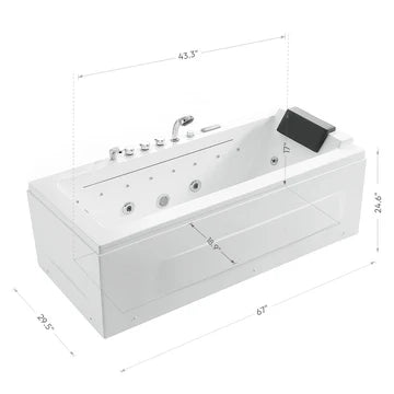 Empava 67" Alcove Whirlpool Tub with Inline Heater | EMPV-67JT351LED