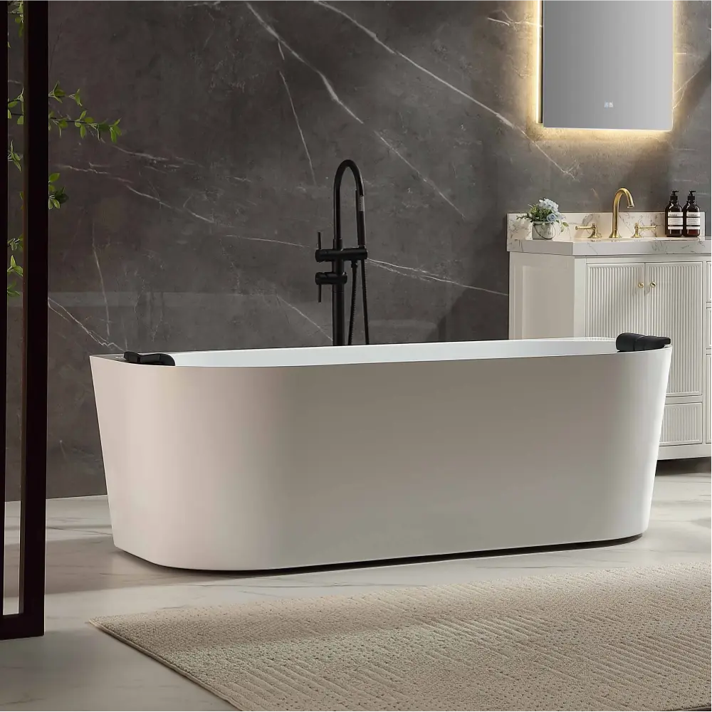 EMPV-71AIS35-BK | 71" Acrylic Freestanding Whirlpool Bathtub with Center Drain