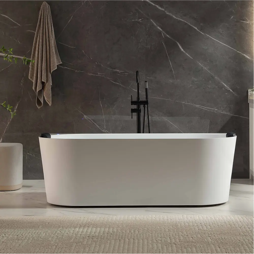 EMPV-71AIS35-BK | 71" Acrylic Freestanding Whirlpool Bathtub with Center Drain