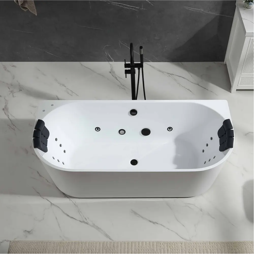 EMPV-71AIS35-BK | 71" Acrylic Freestanding Whirlpool Bathtub with Center Drain