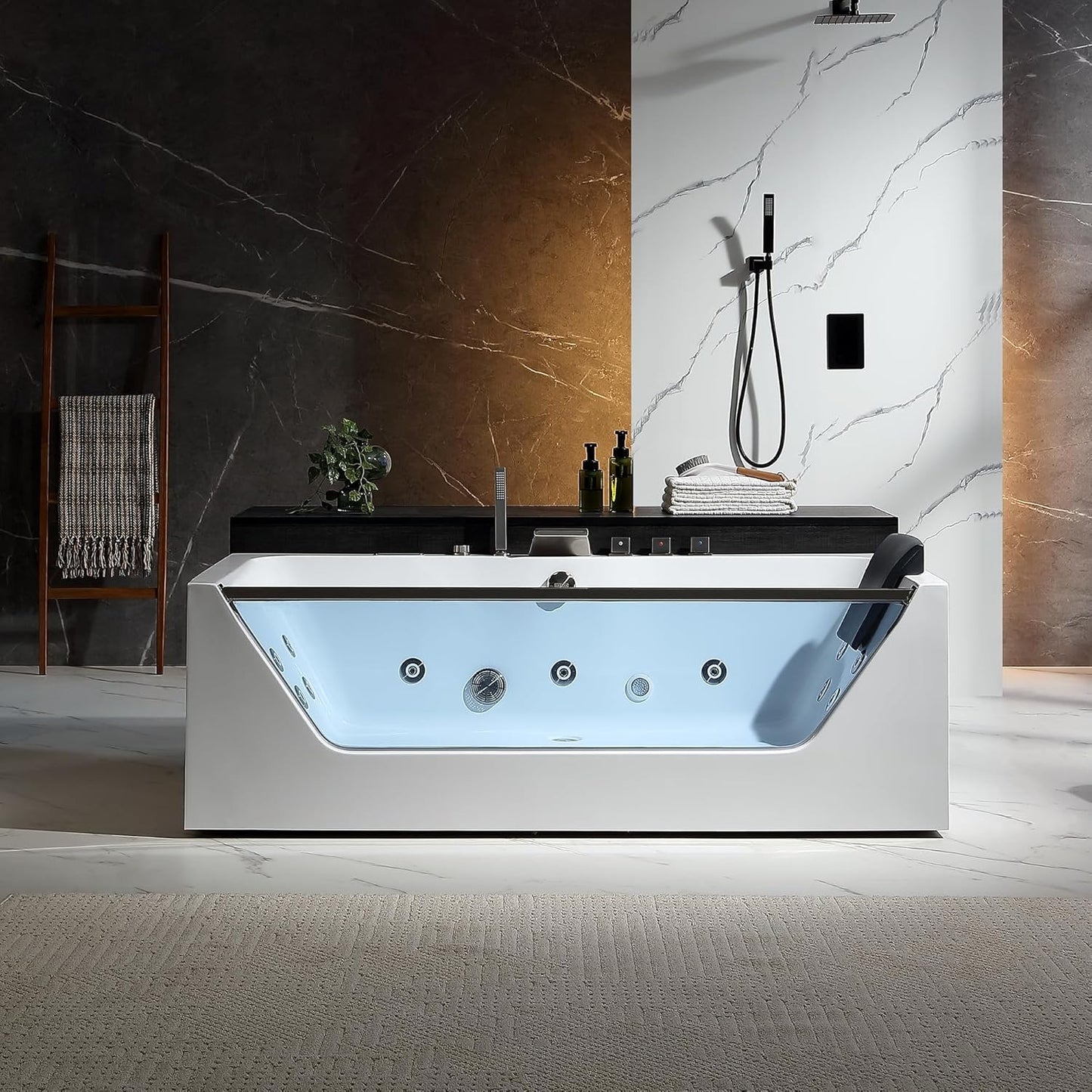 Empava 71" Ergonomic Whirlpool Tub | Inline Heater | EMPV-71JT408