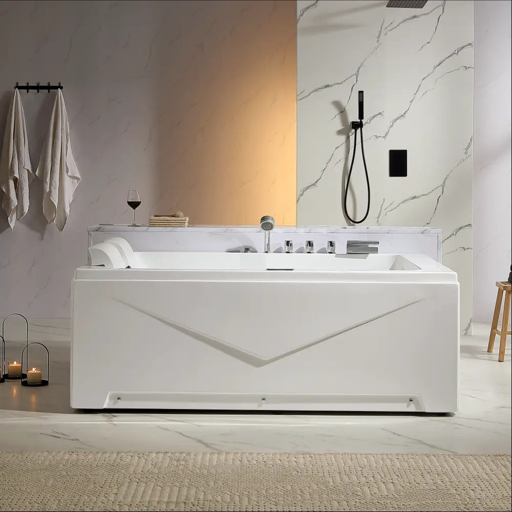 Empava 71" Heated Whirlpool Bathtub with 16 Jets | 2-Person Luxury Soaker | Left Drain | EMPV-71JT618L