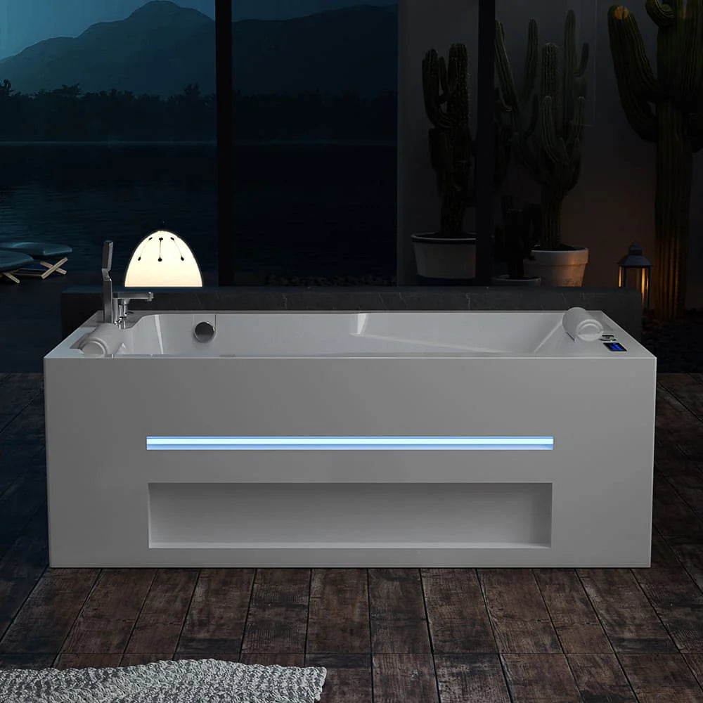 Empava Freestanding Whirlpool Bathtub Jetted Tub with LED Lights Inline Heater | EMPV-71JT802