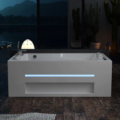 Empava Freestanding Whirlpool Bathtub Jetted Tub with LED Lights Inline Heater | EMPV-71JT802
