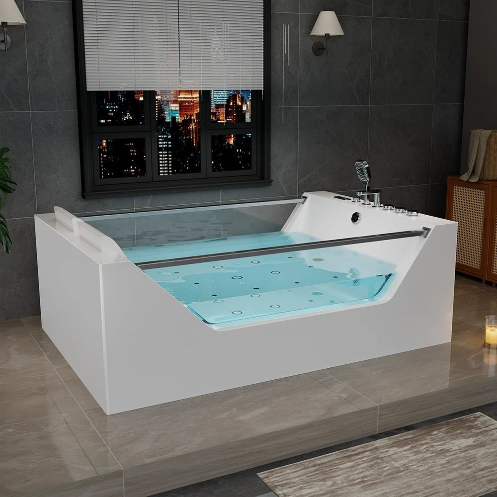 Empava 71" Freestanding Combo Massage Whirlpool Tub Clear Panels Heater I EMPV-71PRO01