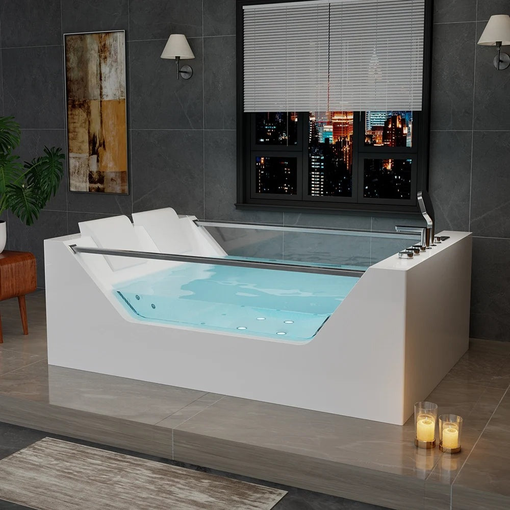 Empava 71" Freestanding Combo Massage Whirlpool Tub Clear Panels Heater I EMPV-71PRO01