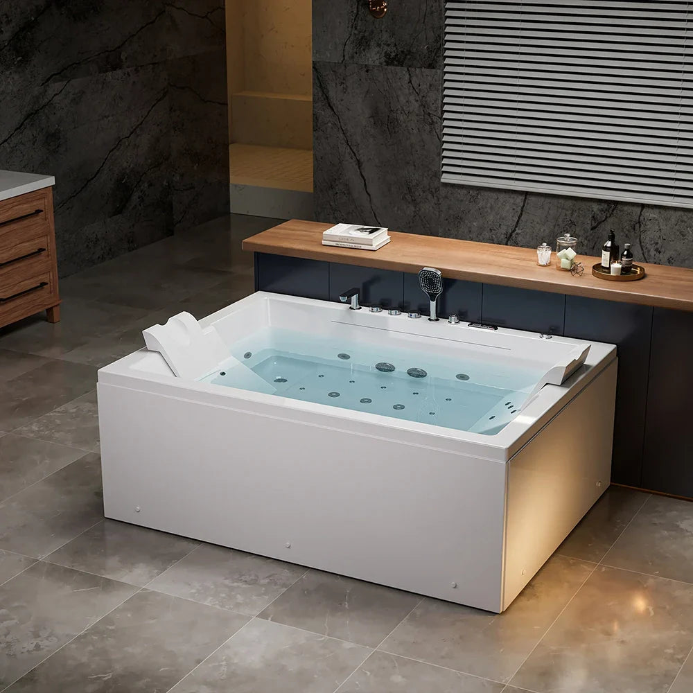 Empava 71” 2-Person Freestanding Whirlpool & Air Bathtub with Heater | EMPV-71PRO02