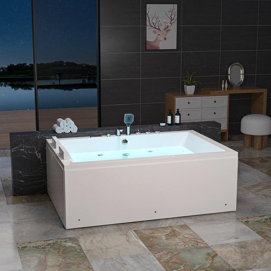 Empava 71" 2‑Person Alcove Whirlpool Tub with Dual Air Hydro jets & Center Drain I EMPV-71PRO04