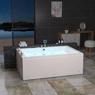 Empava 71PRO04 71"L X 47"W X 25"H Freestanding Soaking Tub for 2 People – Deep Acrylic Bathtub with Center Drain