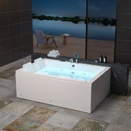 Empava 71PRO04 71"L X 47"W X 25"H Freestanding Soaking Tub for 2 People – Deep Acrylic Bathtub with Center Drain