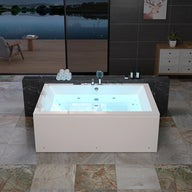 Empava 71PRO04 71"L X 47"W X 25"H Freestanding Soaking Tub for 2 People – Deep Acrylic Bathtub with Center Drain