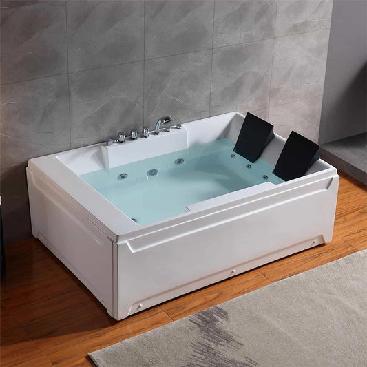 Empava EMPV-72JT367LED 72” Luxury 2-Person Alcove Whirlpool Tub | 177 Gallon LED Hydrotherapy