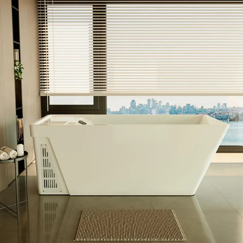 Empava EMPV-79CLF02 | 79-Inch White Acrylic Freestanding Cold Plunge Bathtub with Right Drain