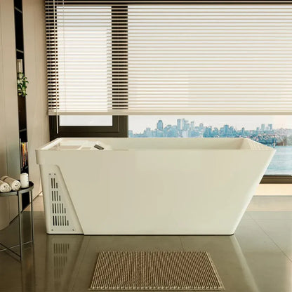 Empava EMPV-79CLF02 | 79-Inch White Acrylic Freestanding Cold Plunge Bathtub with Right Drain