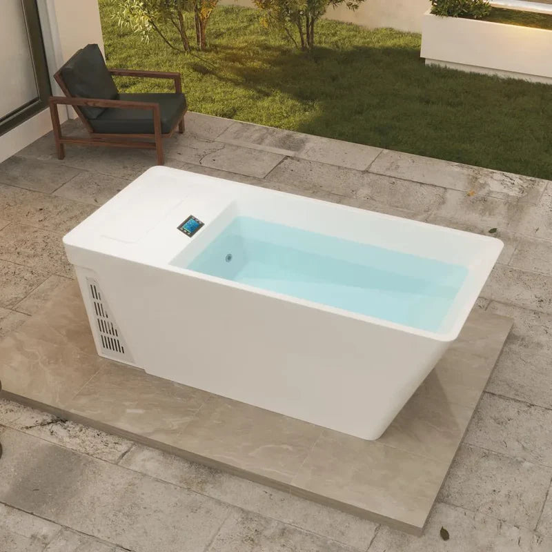 Empava EMPV-79CLF02 | 79-Inch White Acrylic Freestanding Cold Plunge Bathtub with Right Drain