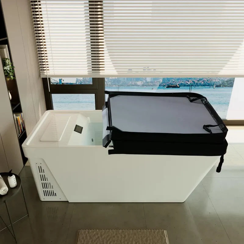Empava EMPV-79CLF02 | 79-Inch White Acrylic Freestanding Cold Plunge Bathtub with Right Drain