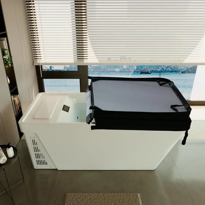 Empava EMPV-79CLF02 | 79-Inch White Acrylic Freestanding Cold Plunge Bathtub with Right Drain