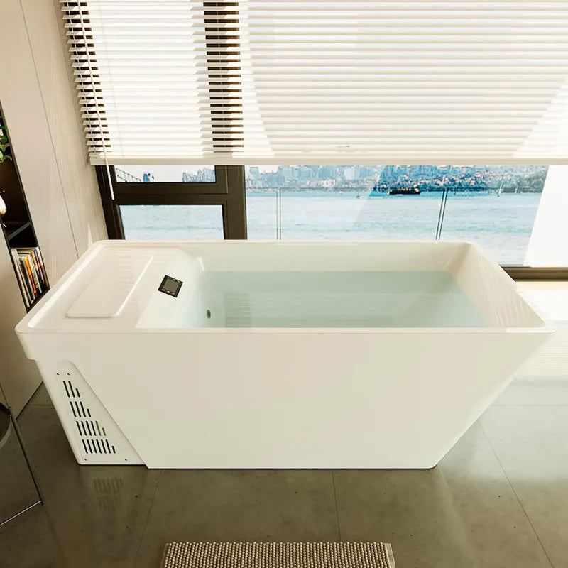 Empava EMPV-79CLF02 | 79-Inch White Acrylic Freestanding Cold Plunge Bathtub with Right Drain