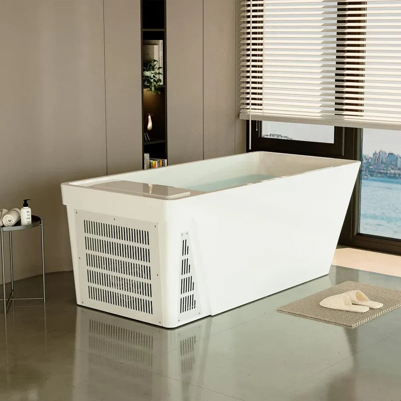 Empava EMPV-79CLF02 | 79-Inch White Acrylic Freestanding Cold Plunge Bathtub with Right Drain