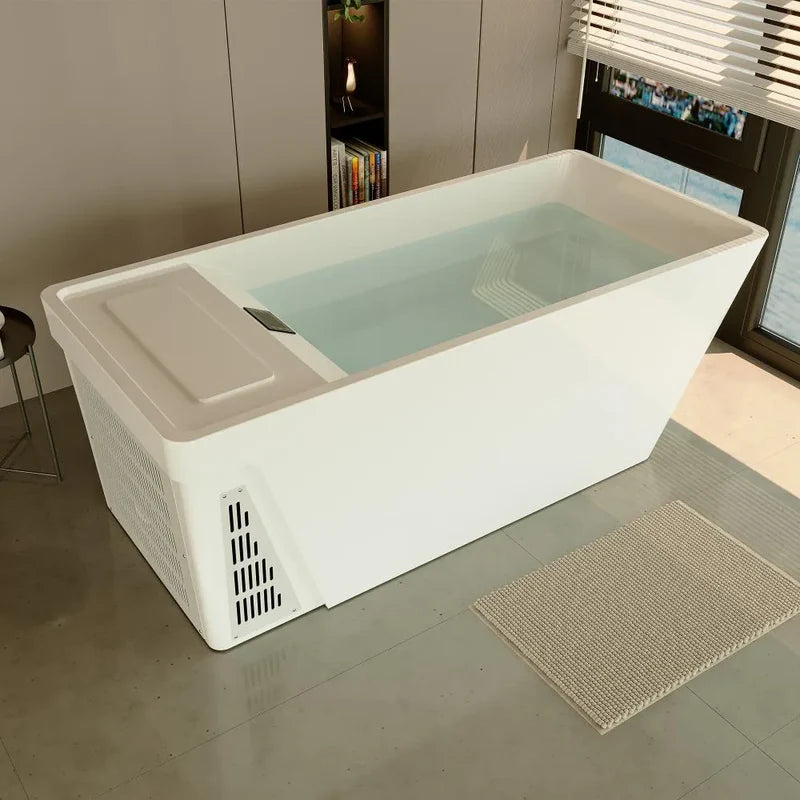 Empava EMPV-79CLF02 | 79-Inch White Acrylic Freestanding Cold Plunge Bathtub with Right Drain