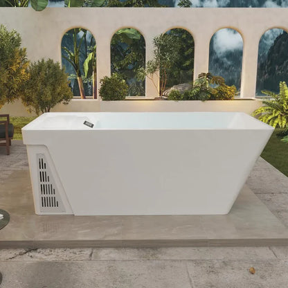 Empava EMPV-79CLF02 | 79-Inch White Acrylic Freestanding Cold Plunge Bathtub with Right Drain