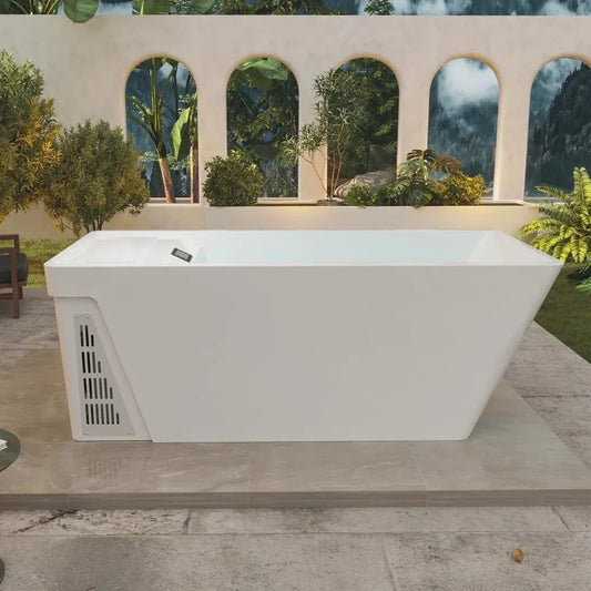 Empava EMPV-79CLF02 | 79-Inch White Acrylic Freestanding Cold Plunge Bathtub with Right Drain