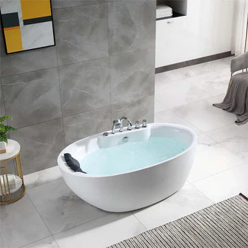 Empava-59AIS12 59" Freestanding Egg-Shaped Whirlpool Bathtub