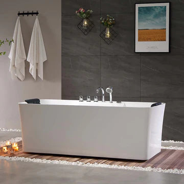 Empava EMPV-59AIS15 - 59" Freestanding Rectangular Whirlpool Tub with Center Drain