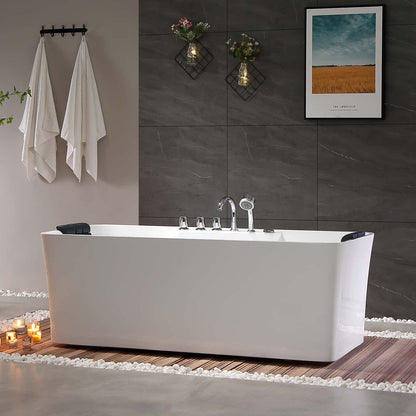 Empava 59" Freestanding Rectangular Whirlpool Tub | 8 Hydro-Massage Jets | EMPV-59AIS15
