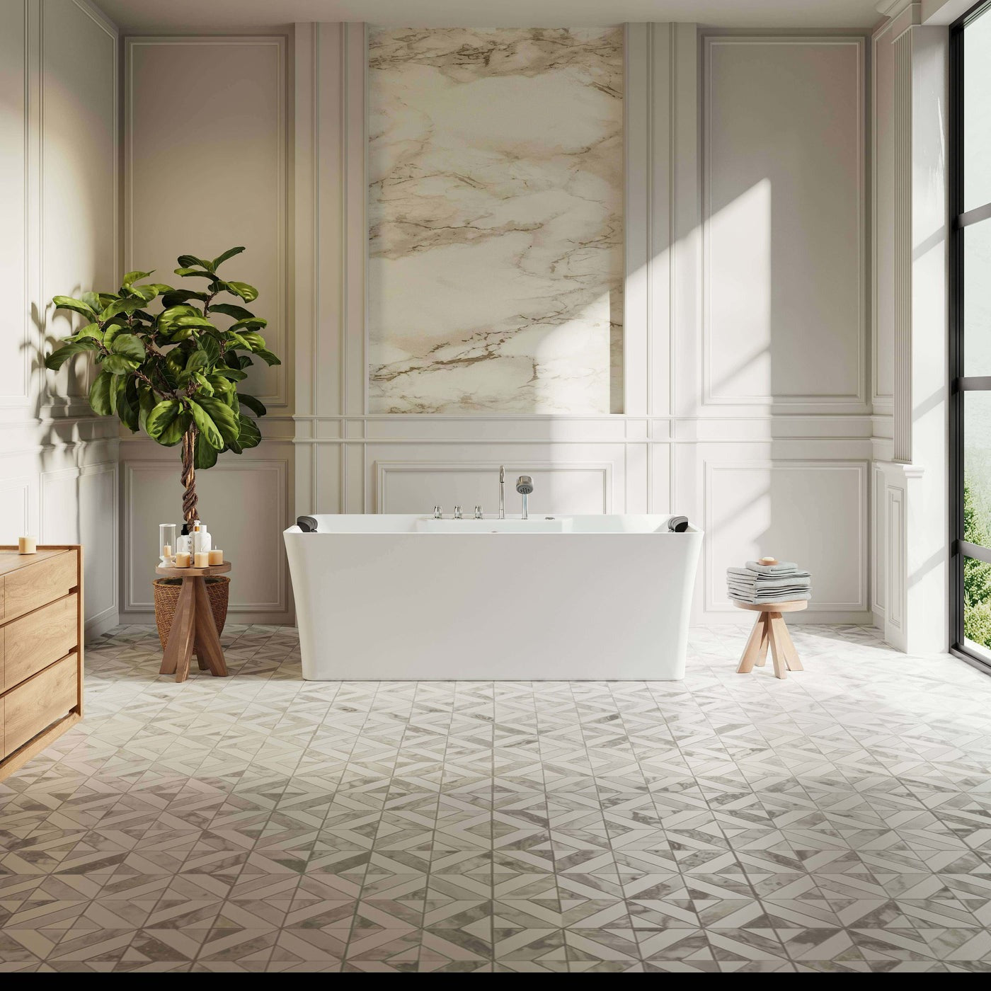 Empava 59" Freestanding Rectangular Whirlpool Tub | 8 Hydro-Massage Jets | EMPV-59AIS15