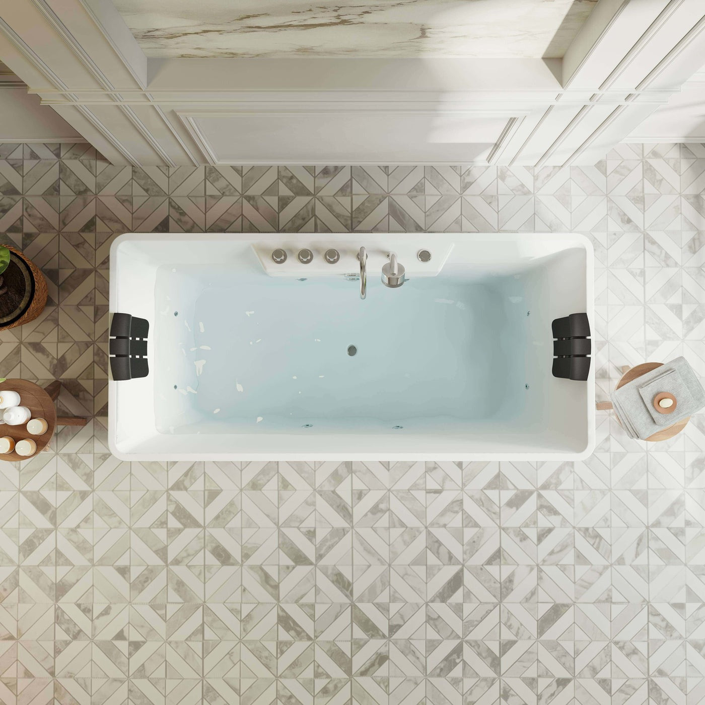 Empava 59" Freestanding Rectangular Whirlpool Tub | 8 Hydro-Massage Jets | EMPV-59AIS15