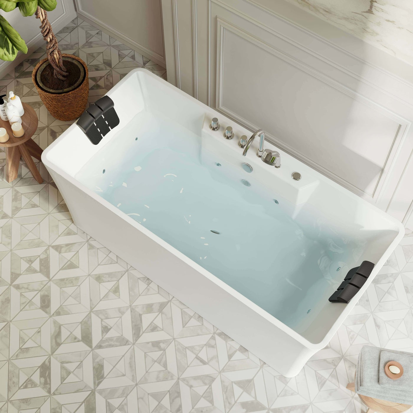 Empava 59" Freestanding Rectangular Whirlpool Tub | 8 Hydro-Massage Jets | EMPV-59AIS15