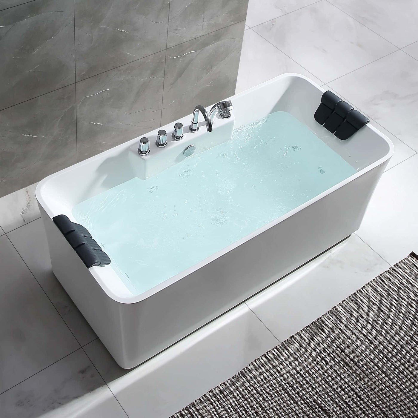 Empava 59" Freestanding Rectangular Whirlpool Tub | 8 Hydro-Massage Jets | EMPV-59AIS15