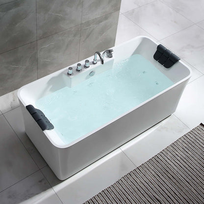 Empava 59" Freestanding Rectangular Whirlpool Tub | 8 Hydro-Massage Jets | EMPV-59AIS15