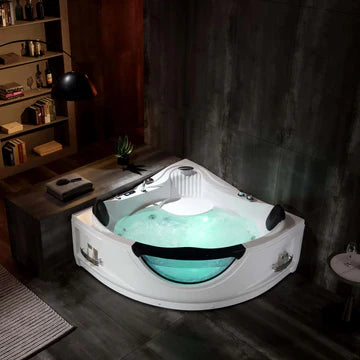 Empava 59JT319LED - 59" Corner Whirlpool Thermostatic LED Tub with Left Drain