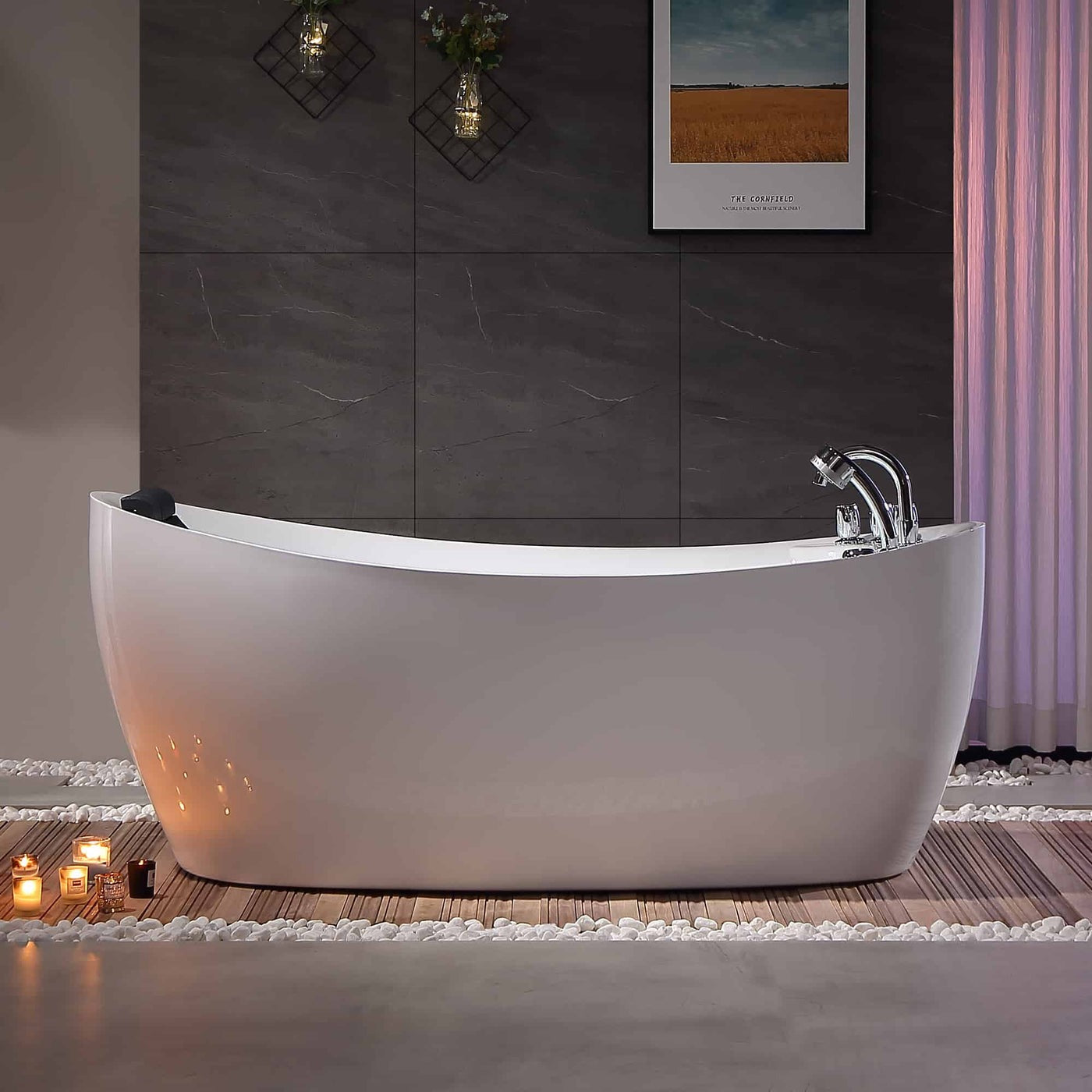 Empava 67" Freestanding Whirlpool Bathtub | 10 Hydro-Massage Jets | EMPV-67AIS02