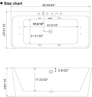 Empava 67AIS03 - 67" Freestanding Rectangular Whirlpool Bathtub with Center Drain