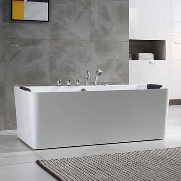 Empava 67AIS03 - 67" Freestanding Rectangular Whirlpool Bathtub with Center Drain